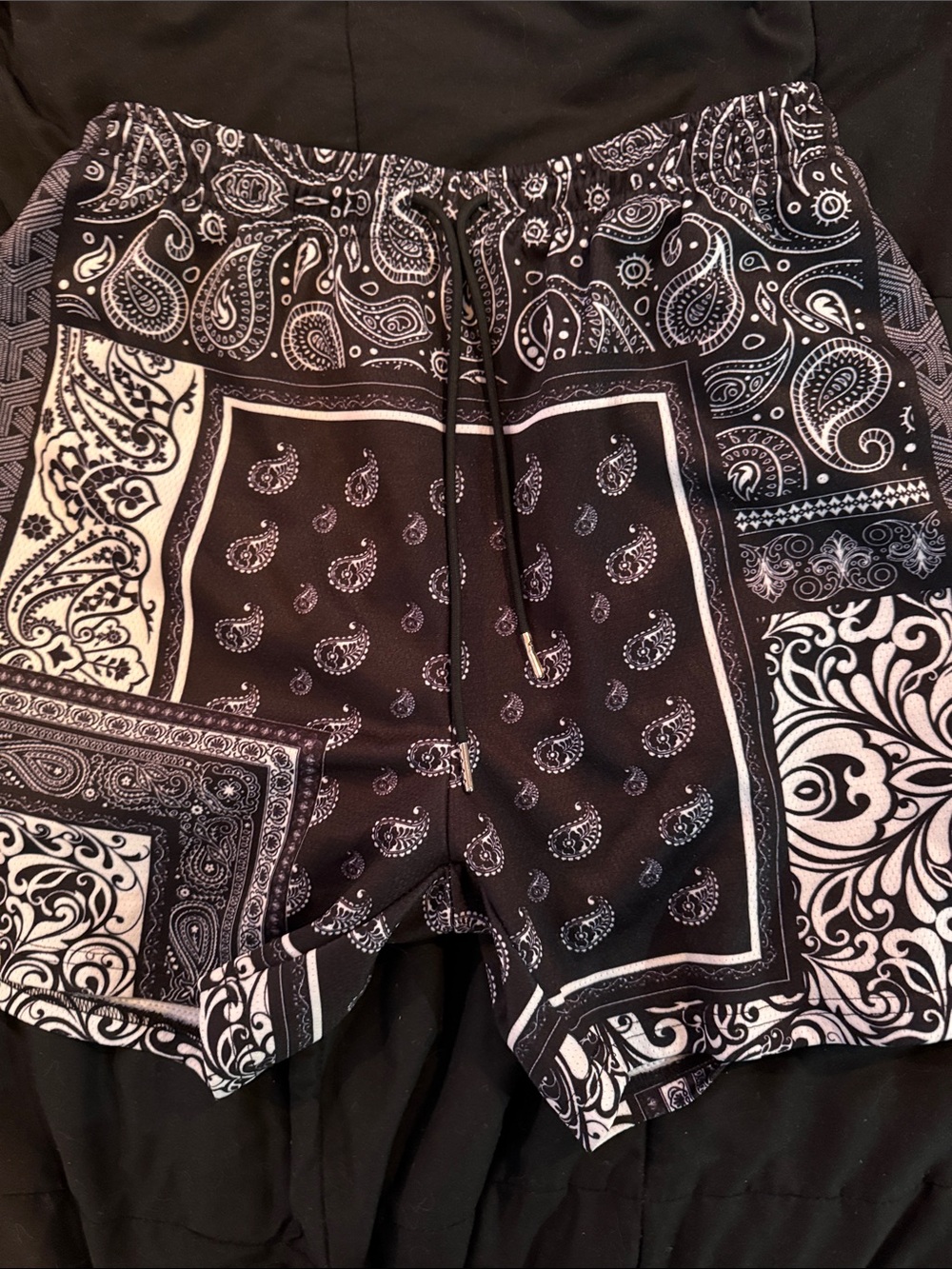 Retro Black and White Paisley Bandana Shorts